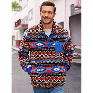 Chaqueta de lana con patrón Azteca para hombre 2025, Vintage Jersey de invierno de estilo occidental, abrigo borroso de Sherpa con bolsillos, lana para exteriores - Product Image 3