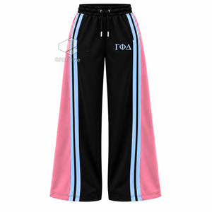 Conjunto Deportivo para Mujer Gamma Phi Delta Sorority, Chaqueta con Cierre y Rayas Rosa y Azul, Pantalones Anchos a Juego - Product Image 4