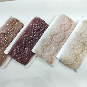 Tela de Encaje con Cuentas Ecológica de Lujo con Bordado Francés y Patrón Geométrico para Vestidos de Novia y Ropa de Noche - Product Image 1