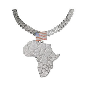 Nouveauté : Collier pendentif carte d'Afrique en argent 925 et moissanite, style punk, avec drapeau américain pour homme - Product Image 1