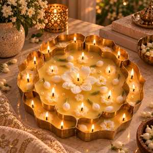 <b>Large</b> Floral Scented <b>Candle</b> Lotus Flower Shaped Metal Tray Container Handcrafted Soy Wax Jasmine Fragrance Home Decoration - Product Image 4