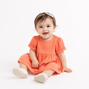 Robe en gaze de coton à manches bouffantes pour bébé fille |   Robe d'été décontractée et douce - Product Image 4