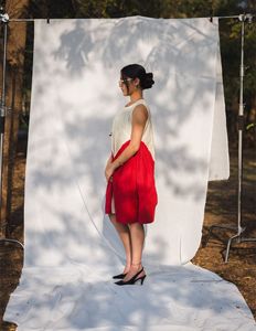 Vestido Maxi de Color Rojo y Blanco en Contraste, Sin Tirantes, Sin Mangas, Corte Holgado, Informal, de Verano, Tejido de Algodón y Fibra de Bambú, con Lazo Delantero, Sólido - Product Image 3