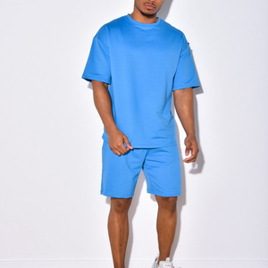 High quality Men's Casual Summer Short Sleeve <b>Knitted</b> Polyester/Cotton Breathable Solid Design T-Shirt Shorts <b>Set</b> - Product Image 5