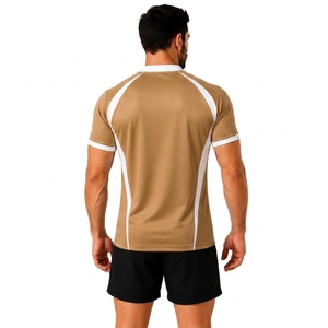 Maillot de rugby rayé marron pour homme, manches courtes, col en V, tissu respirant, coupe ajustée, vêtements de sport toutes saisons - Product Image 2