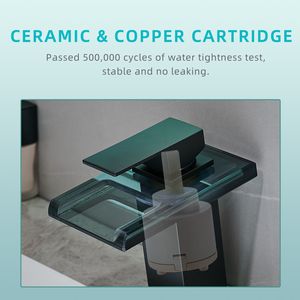 Rubinetto Monocomando per Lavabo Bagno con Luce LED, Cascata a 3 Colori Variabili, Bocca in Vetro, Miscelatore Acqua Calda e Fredda, Montaggio su Piano a Foro Singolo - Product Image 2