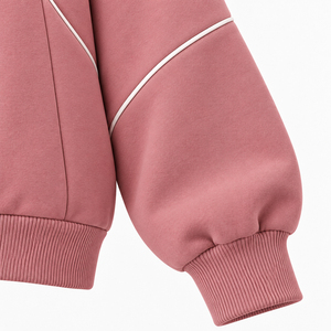 Custom <b>Women's</b> <b>Sweatshirt</b> With <b>White</b> Piping Detail Relaxed Balloon Sleeves Ribbed Crew Neck Casual Athletic Pullover Wholesale - Product Image 4