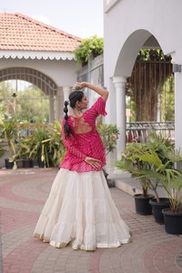 Pink Embroidered <b>Top</b> With Cream Lehenga Choli Traditional <b>Indian</b> Wedding Wear For Women Loose Fit Floor Length - Product Image 2