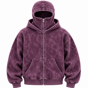 Cagoule à fermeture éclair intégrale surdimensionnée personnalisée pour homme, style streetwear, délavée à l'acide, hiver, 100% coton, polaire épaisse, écologique - Product Image 5