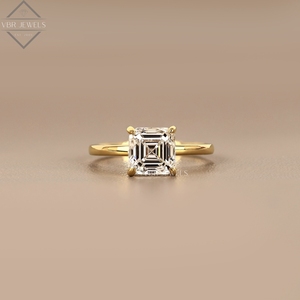Anillo de Diamante Solitario Corte Asscher en Oro Amarillo, Corte Cuadrado Escalonado, Joyería de Compromiso, Boda, Regalo para Mujer, Proveedor de Lujo - Product Image 1