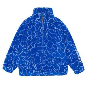 Chaqueta de Forro Polar con Cierre para Hombre, con Patrón Bordado Abstracto, Prenda Exterior Cálida de Sherpa con Cuello Alto y Estilo Urbano - Product Image 6