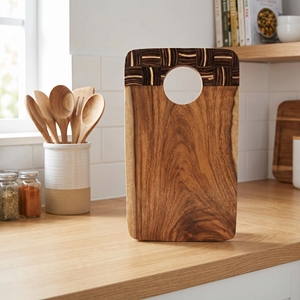 Food Grade Suar Wood Rectangular Cutting Board With Coconut <b>Shell</b> Dark And White Inlay Catur Pattern <b>Light</b> Brown For The Kitchen - Product Image 2