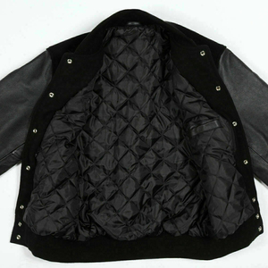 B2B Black Varsity <b>Jackets</b> With Yellow Trim <b>Leather</b> Sleeves Custom Embroidered Logo Front Casual Style Collar - Product Image 4