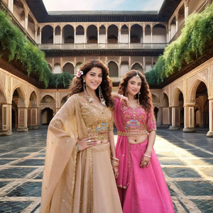 Lahenga Choli Dupatta Vintage para Fiesta, Largo hasta el Suelo, con Bordado de Hilo de Seda Pura y Lentejuelas - Product Image 1