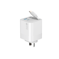 Chargeur GaN SAA 65W avec prise AU, câble Type-C rétractable intégré, chargeur rapide PD 2 ports, adaptateur de chargeur mural portable pour voyage