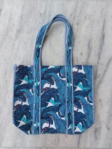 Bolso Tote Acolchado de Algodón Azul Costero con Estampado de Hojas Botánicas Tropicales, Bolso de Hombro para Compras en la Playa para Mujer, Venta al Por Mayor - Product Image 6
