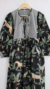 ชุดเดรสยาวลายดอกไม้สีดำ ผ้าฝ้าย 100% สไตล์โบฮีเมียน ธีมป่า สำหรับผู้หญิง ทำมือ ชุดฤดูร้อน ฤดูใบไม้ร่วง เอวเข้ารูป - Product Image 4