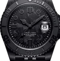 Cadran noir en fibre de carbone véritable, logo S pour mouvement NH35, luminescence noire, montre pour homme MOD