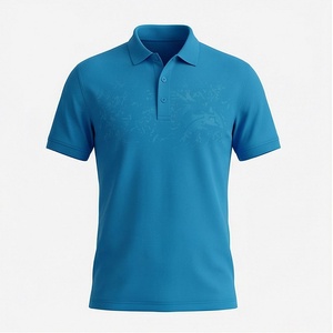 Polo à manches courtes bleu pour homme, tricoté, uni, décontracté, coupe classique, avec boutons - Product Image 1