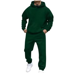 <b>Men's</b> Heavyweight Fleece Tracksuit Set Beige Khaki Oversized <b>Pullover</b> Hoodie & Matching Jogger Sweatpants - Product Image 2