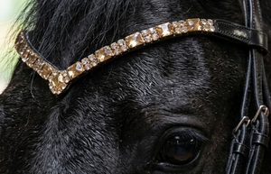 Frontal de Cheval de Dressage en Cuir de Luxe Personnalisé, Forme en V, avec Strass en Cristal Olive, Accessoires de Bridon en Gros, OEM - Product Image 5
