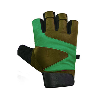 Green Leather Weight Lifting Closure <b>Type</b> Buckle Quality Weightlifting <b>Gloves</b> Cross-fit Workouts Palm Protection Training - Product Image 2