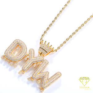 Iced Personalized Gold Plated Rhodium Plated Moissanite Letter Pendant Necklace Crown Detail Cuban <b>Chain</b> Custom <b>Initial</b> Jewelry - Product Image 3