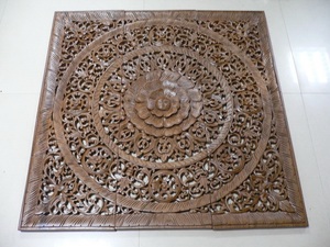 Paneles Decorativos de Madera de Teca Grabados, Cuadrados, de 3 pies, 100% Hechos a Mano, de Alta Resistencia, Ecológicos, Decoración Clásica Tailandesa para el Hogar - Product Image 4