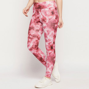 Pink Mid Waist <b>Leggings</b> Full Length Knitted Stretch Eco-Friendly Moisture-Wicking Sporty Women's <b>Workout</b> Pants <b>with</b> <b>Pockets</b> - Product Image 2