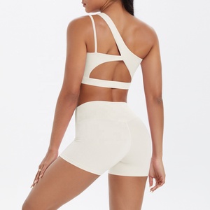 White Seamless Crop Top High Waist Biker Shorts 2 Piece Yoga Set Sportswear Activewear - Product Image 3