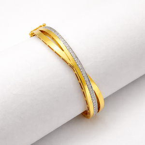 18ct Yellow Gold Diamond Two Tone Twist <b>Bangle</b> <b>Bracelet</b> for Women Elegant Minimalist Fine Jewelry Wedding Party Daily Wear Gift - Product Image 1