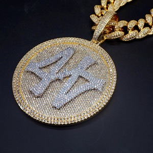 Collier Pendentif Initial Personnalisé en Argent 925 avec Diamant Moissanite pour Homme, Lettre Ronde Sertie de Pierres, Style Hip Hop, Bijou Léger, Cadeau - Product Image 1
