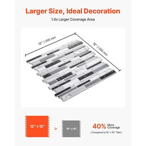 Azulejos Autoadhesivos para Pared, 10 Hojas, 12 x 12 x 0.78 Pulgadas / 305 x 305 x 2.0 mm, Estilo Metro, para Revestimiento de Cocina - Product Image 5