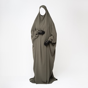 Abaya à capuche vert clair Nida pour femme, tenue quotidienne, manches longues, longueur ras du sol, robe de prière modeste, couleur unie, polyester, coupe ample - Product Image 4