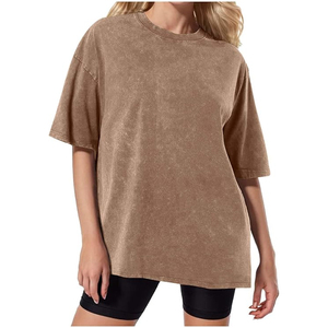 T-shirt Homme Oversize Manches Courtes Col Rond Couleur Unie Décontracté Streetwear 100% Coton Jersey Tricoté Teint Uni Coupe Ajustée - Product Image 1