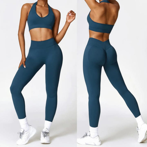 Conjunto de Yoga para Mujer INBOX, Rosa, 2 Piezas, Leggings de Cintura Alta, Top Corto, Sin Costuras, Elástico en 4 Direcciones, Color Sólido, Ropa Deportiva - Product Image 4
