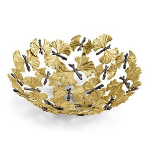 Bol en métal fait main avec support en forme de branche dorée et accents de baies rouges, pièce décorative glamour pour servir des fruits et des collations - Product Image 5