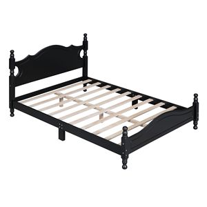 Full Size Retro Style Wood <b>Platform</b> <b>Bed</b> <b>Frame</b> with Black Wooden Slat Support - Product Image 4