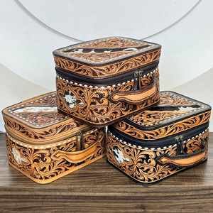 กระเป๋าเครื่องสำอางหนังแท้ทำมือขนาดใหญ่แบบมัลติฟังก์ชั่น พร้อมหูหิ้ว สำหรับจัดเก็บอุปกรณ์แต่งหน้า - Product Image 4