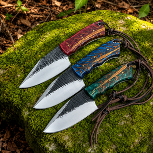 Ensemble de couteaux Skinner faits à la main avec manches en bois résineux, lames fixes en acier à haute teneur en carbone, couteaux de survie pour le camping et le bushcraft, EDC - Product Image 5