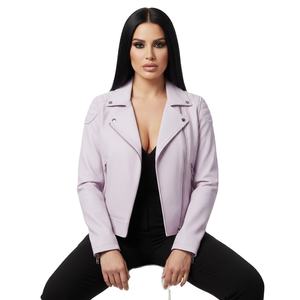Chic Lavender Leather Motorbike Jacket <b>Women</b> Custom Branding Bulk Wholesale Factory Price Genuine Biker Style Ladies Fashion - Product Image 1