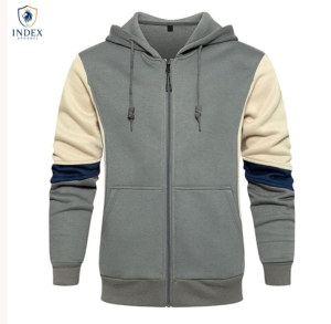 Sweat-shirt à capuche zippé pour homme Index Apparel, color block, manches raglan, décontracté, en molleton bouclette, coupe classique, automne - Product Image 1