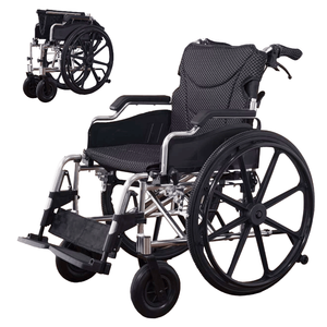 Fauteuil roulant manuel de transport en alliage d'aluminium de 18 et 24 pouces avec freins à main avant et arrière, argent brillant, retrait rapide de la roue arrière - Product Image 1