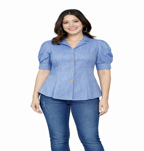 Jaipur Moda Anaya I Blusa de Mujer de Algodón Premium Tejido con Volantes, Color Azul Claro, con Botones y Mangas Abullonadas, Estilo Dulce, Casual, para Oficina - Product Image 1