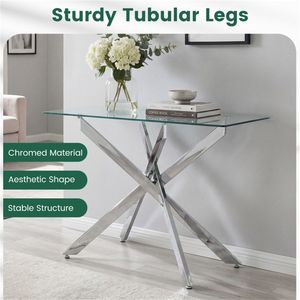 45-Inch Tempered <b>Glass</b> <b>Console</b> <b>Table</b> Silver Chrome Metal Entryway <b>Table</b> with Adjustable Feet - Product Image 6
