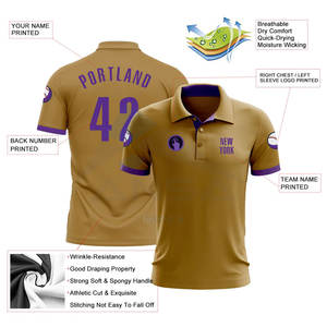 Polo de golf personnalisé en or vieilli et violet, respirant et anti-humidité, idéal pour l'entraînement de golf et les tenues décontractées - Product Image 3