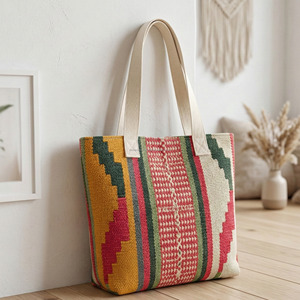 Bolso de Hombro Kilim con Patrón de Flechas Amarillas para Mujer, Bolso de Compras Kilim Turco Hecho a Mano, Bolso para Ropa India con Doble Correa - Product Image 3