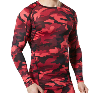 Chemise de compression à manches longues pour homme, imprimé camouflage rouge, spandex polyester, séchage rapide, pour l'entraînement BJJ Jiu Jitsu - Product Image 6