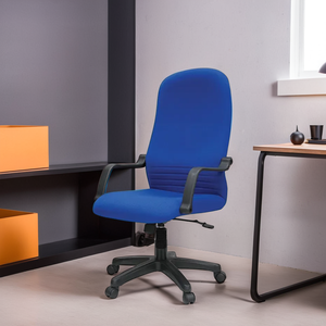 Chaise de bureau ergonomique en tissu bleu avec accoudoirs fixes et base pivotante pour usage domestique ou professionnel - Product Image 2