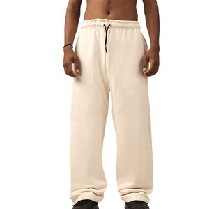 <b>Men's</b> <b>Cream</b> Cotton Sweatpants Elastic Waist Drawstring Casual Joggers Midweight Knitted Pants Autumn Style - Product Image 1